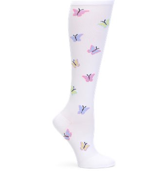 White Butterfly Nurse Mates Compression Socks Wide Calf